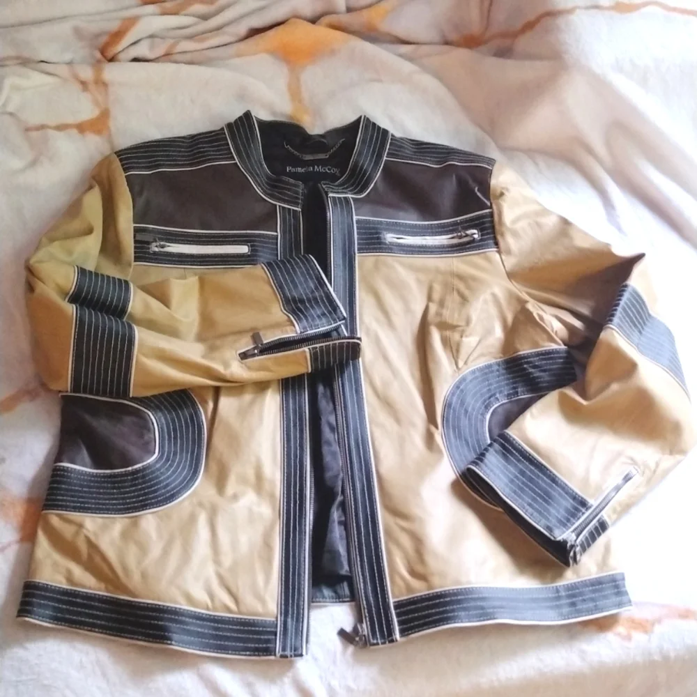 Pamela McCoy color block leather moto jacket - Picture 11 of 11